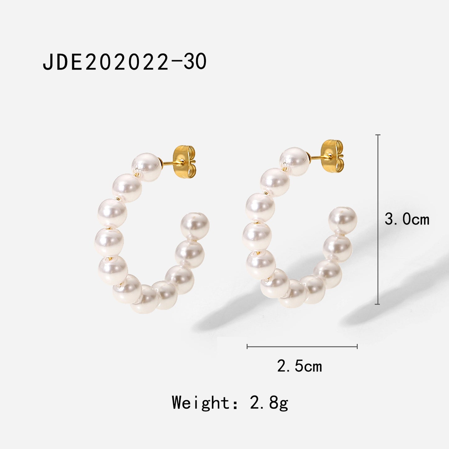 5pcs 18K Gold Stainless Steel Earrings 30Mm Pearl C-Shaped Earrings Fashion Personality Earrings For Women
