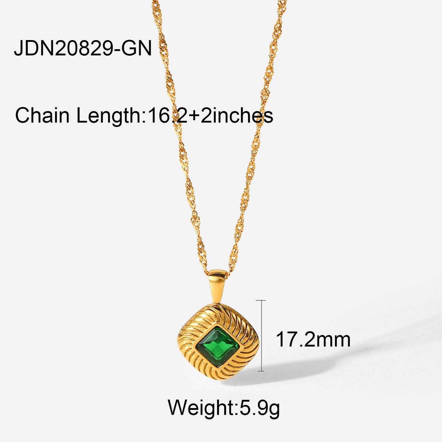 5pcs Fashion Retro Style Green Zircon Series Necklace Earrings Bracelet Ring Temperament Stainless Steel Jewelry For Women