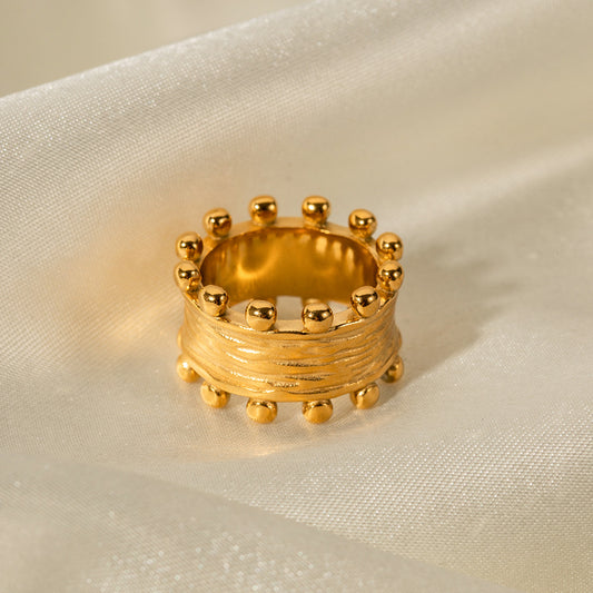 5pcs Fashion 18K Gold Stainless Steel Pleated Wood Grain Ring Does Not Fade Jewelry