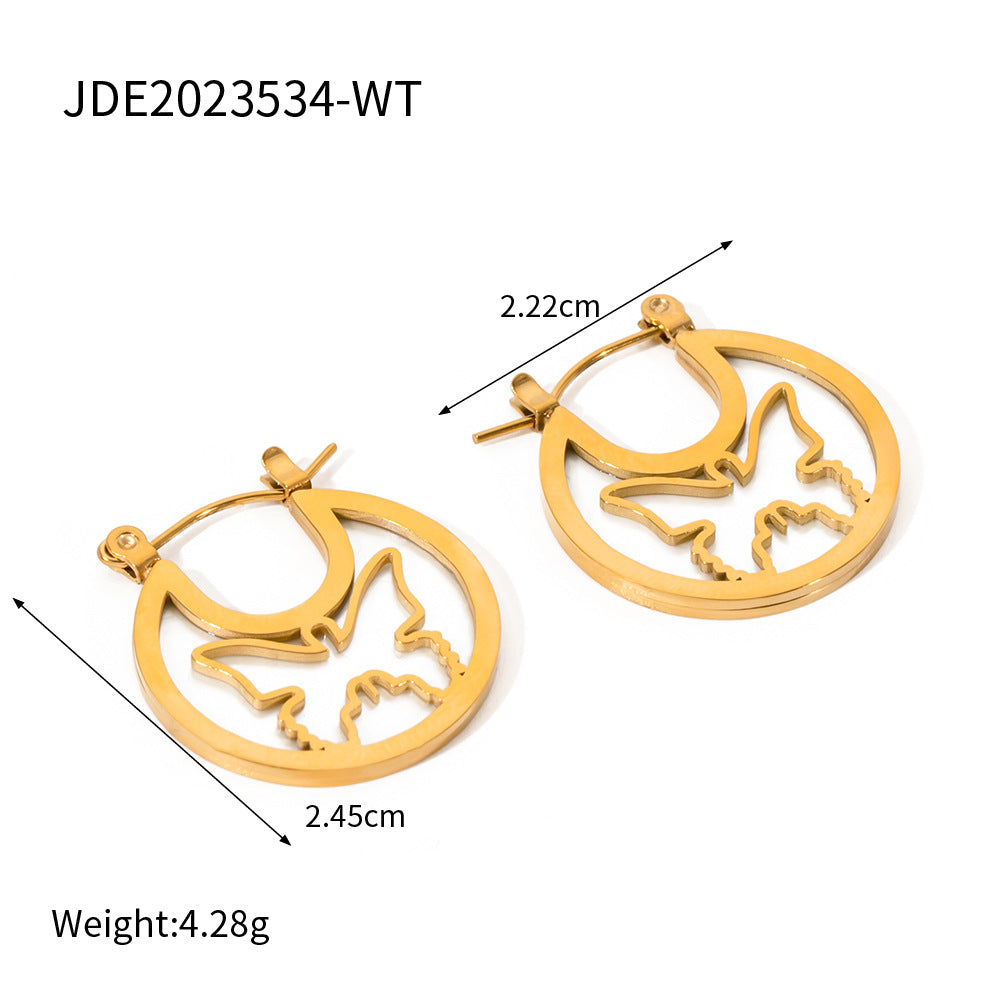 5pcs 18K Electroplated White Fritillary Hollow Butterfly Round Earrings Fashion Stainless Steel Round Earrings For Women
