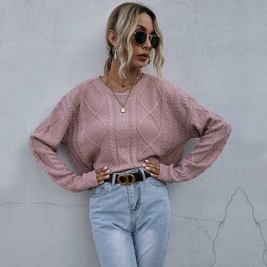 Women's Autumn New Loose Long-Sleeved Thin Twist Solid Color Sweater