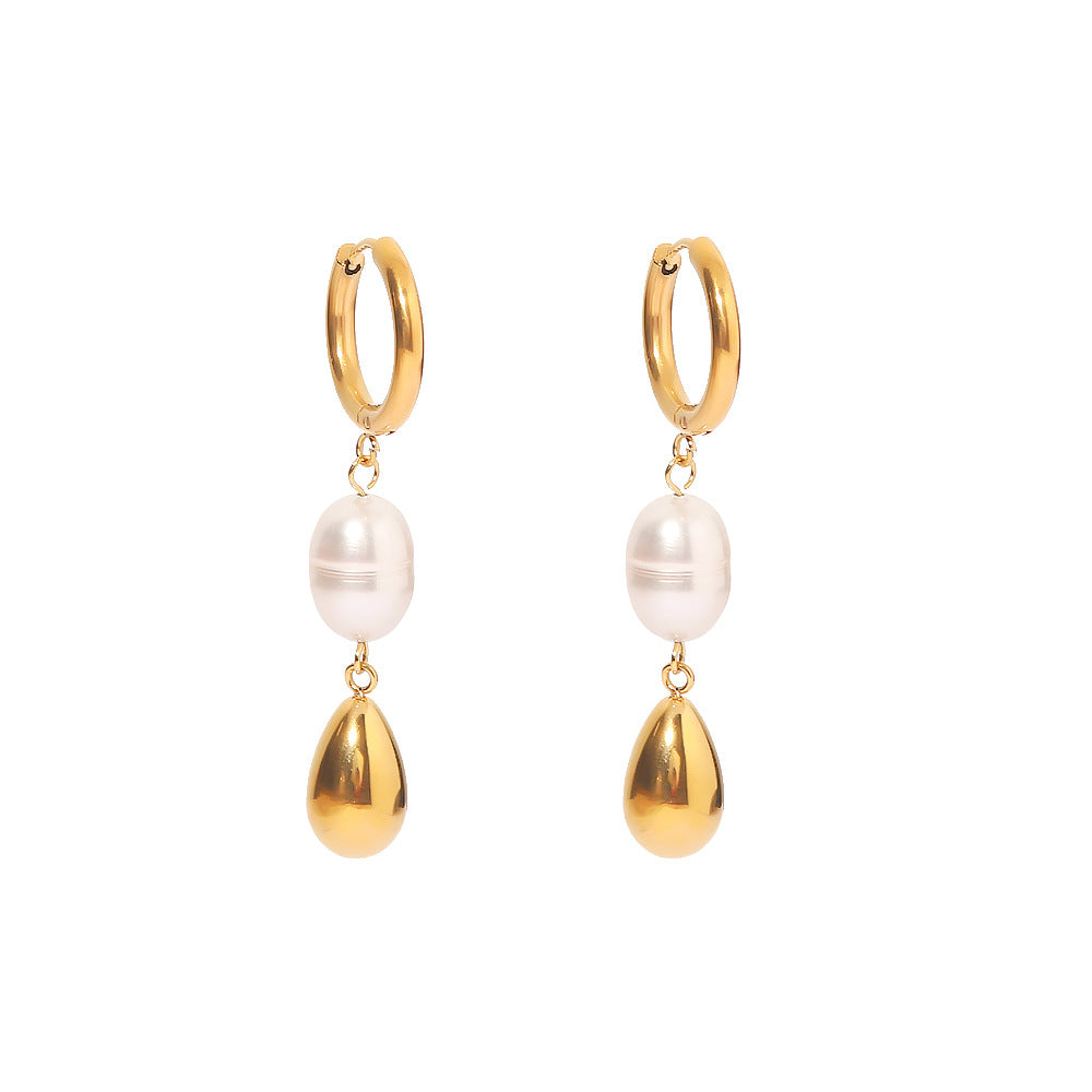 5pcs Natural Pearl Plated 18-Karat Gold Earrings Simple Temperament Does Not Fade All Matching Earrings