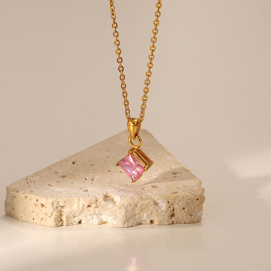 5pcs Fashion Fashion 18K Gold-Plated Stainless Steel Color Diamond-Shaped Zircon Pendant Necklace For Women