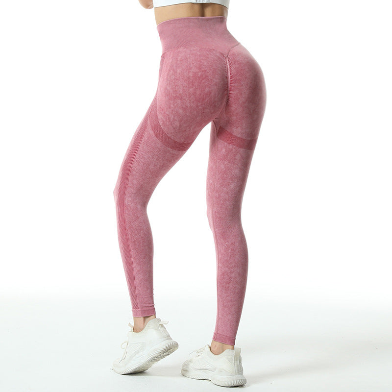 Wash High Waisted Peach Hip Fitness Pants Women's Tight Sand Wash Quick Dry Running Seamless Yoga Pants Leggings