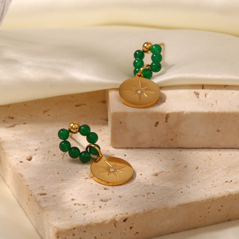 5pcs Style New 18K Gold Plated Retro Natural Stone Octet Star Pendant Earrings Fashion All Matching Earrings