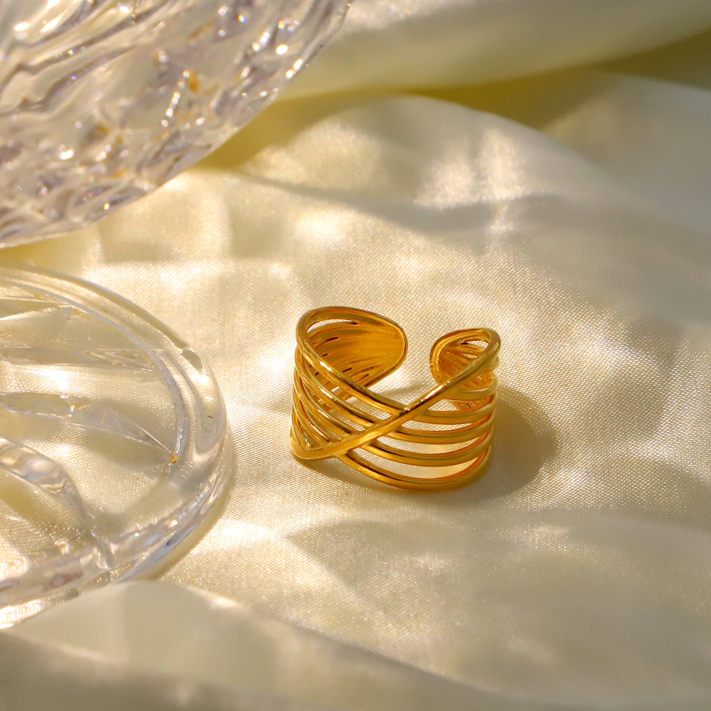 5pcs Cross Multi-Layer Line Opening Ring Titanium Steel Ring 18K Stainless Steel Ring Female