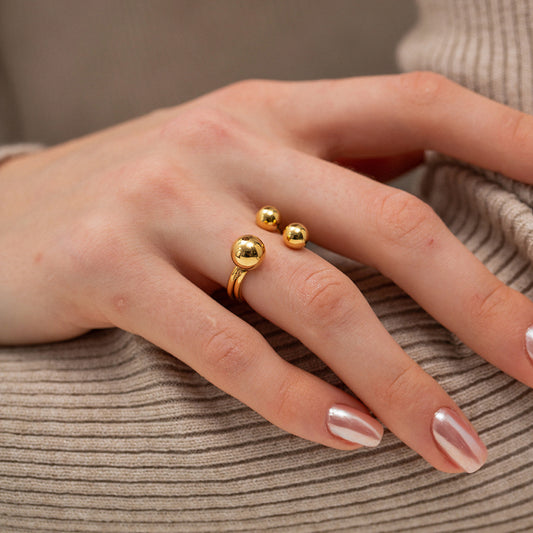 5pcs Ring 18K Gold Three-Ball Gold Open Ring High-Grade Sense Titanium Steel Hand Jewelry