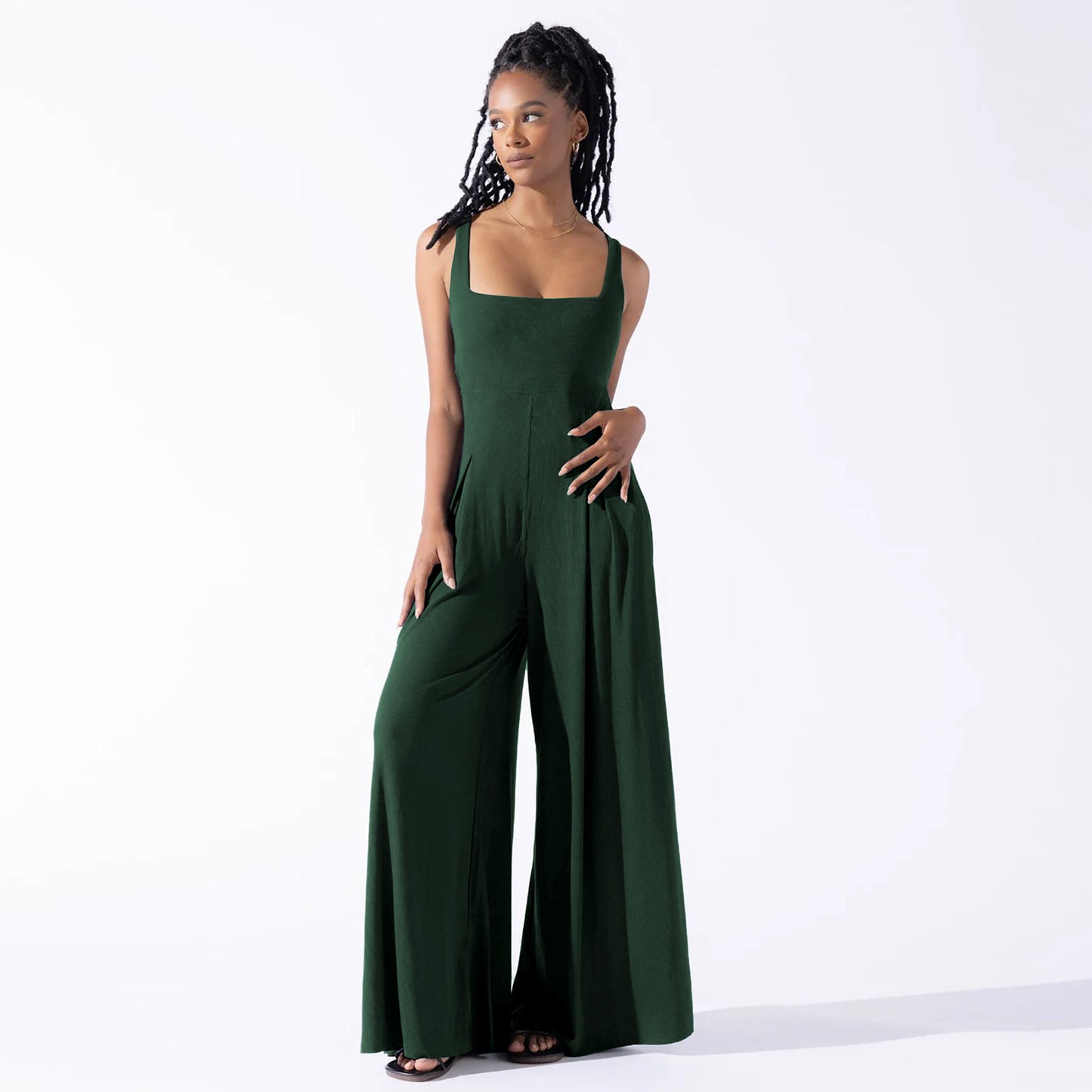 Spring And Summer High-Waisted Romper New Temperament Commuter Casual Pants Women Solid Color Loose Wide-Leg Pants