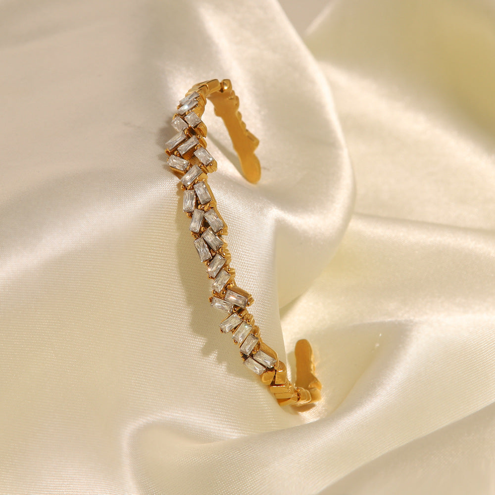 5pcs Fashion Elegant Temperament Minimalist Cold Everything Inlaid Zircon Open Bracelet Does Not Fade Bracelet Woman