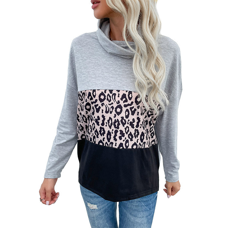 Early Autumn Women's Loose Pile Collar Color Leopard Thin Hoodie Woman
