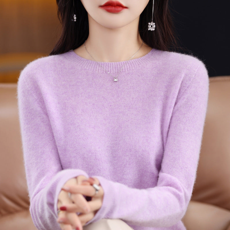 100 Pure Wool Knitwear Women's V-Neck Pullover Loose Base Shirt Autumn And Winter New Solid Color Sweater
