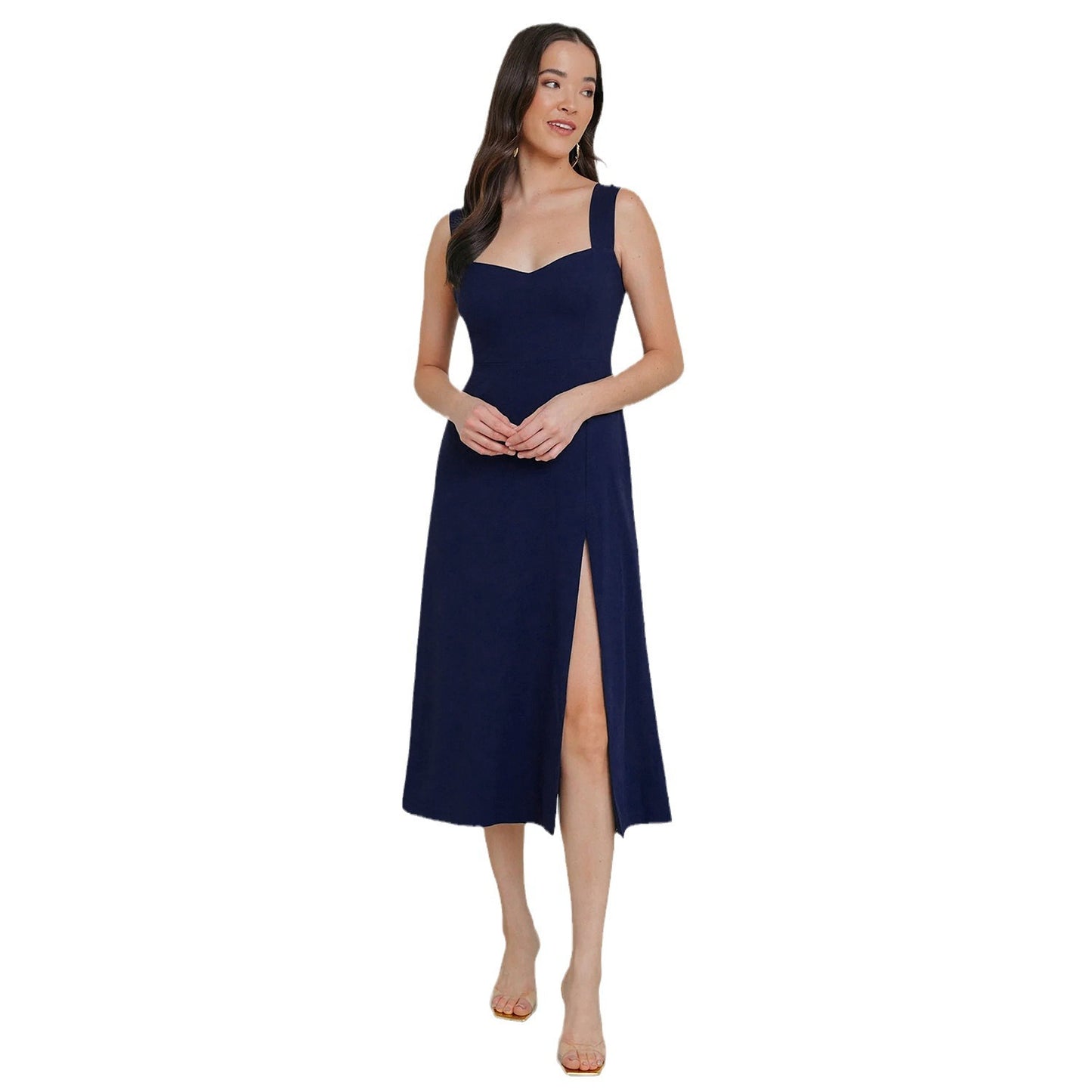 Y2K Light Luxury Women's Plain High Waist Split Shoulder Skirt Waist A-Line Long Skirt Dress