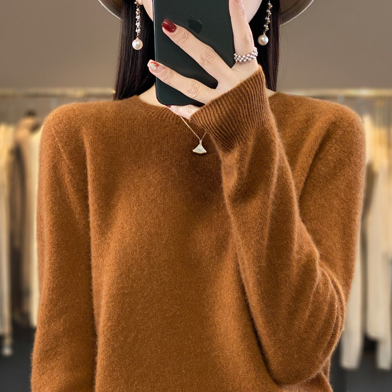 100 Pure Wool Knitwear Women's V-Neck Pullover Loose Base Shirt Autumn And Winter New Solid Color Sweater