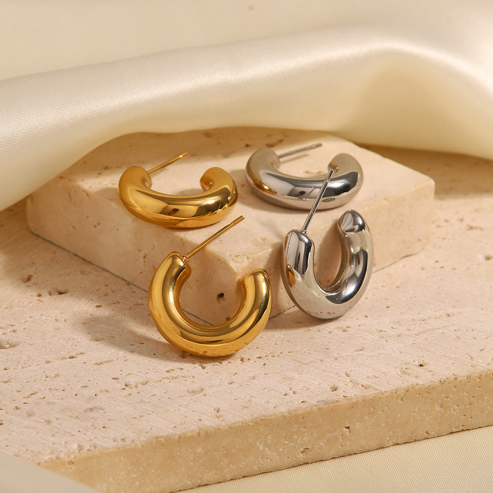5pcs Fashion Temperament C-Shaped Hollow Stud Simple Titanium Steel Earrings For Women