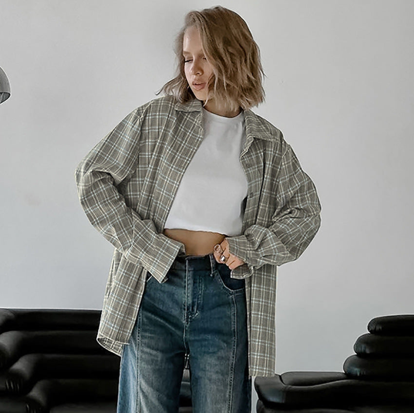 Vintage Classic Plaid Plaid Shirt New Fall Fashion Women's Top
