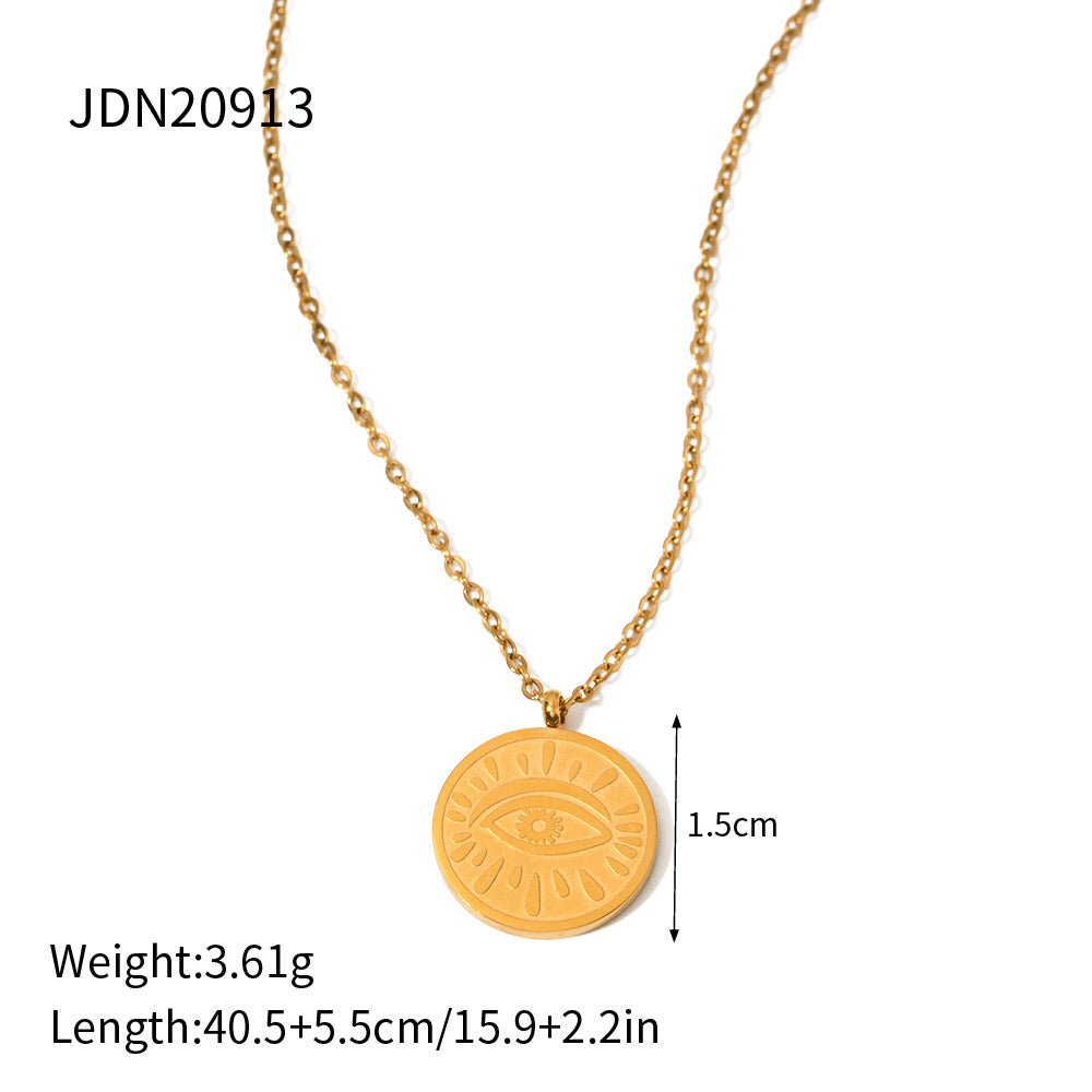 5pcs New Devil's Eye Round Pendant Necklace 18K Gold Vintage Fashion Women's Choker Headpiece Jewelry