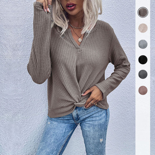 Autumn New Waffle Knot Thin Solid Color Bottom Knitwear