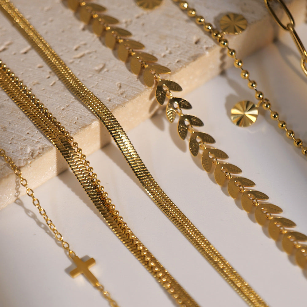 5pcs Vintage 18K Gold Cross Fine Anklet Women's Fashion Stainless Steel Anklet Jewelry