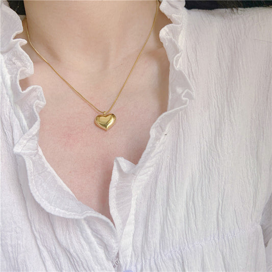 5pcs Simple New Fashion Drum Love Heart Necklace 18K Gold Stainless Steel Necklaces Necklace Jewelry Women