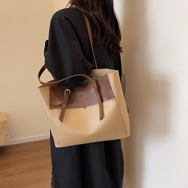 Color Contrast Large Capacity Tote Bag Female Summer New Fashion About Zi HandBag  Shoulder Bag