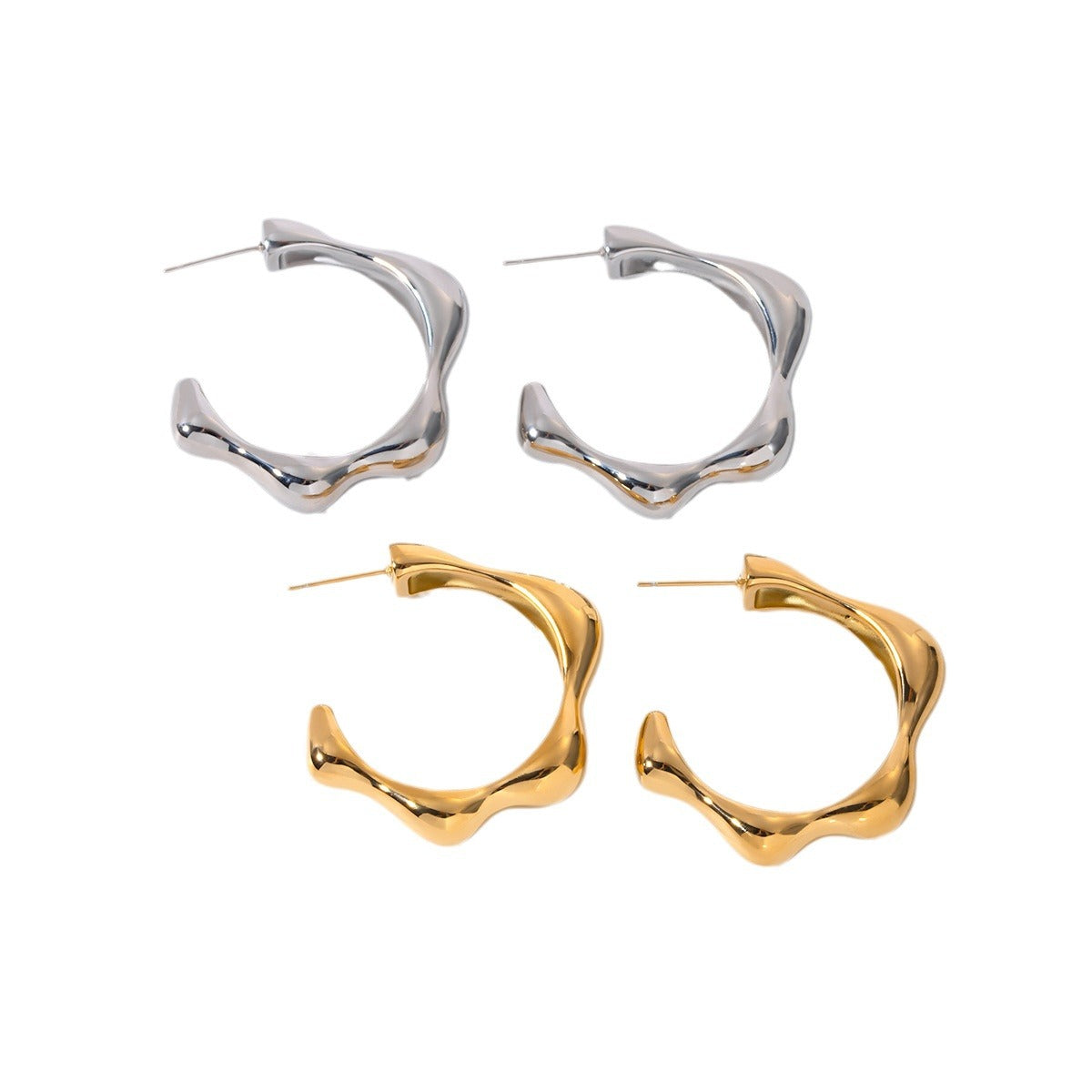 5pcs Fashion Popular 18K Gold Stainless Steel Triangle Petal C Shaped Earrings Pendant Earrings Jewelry