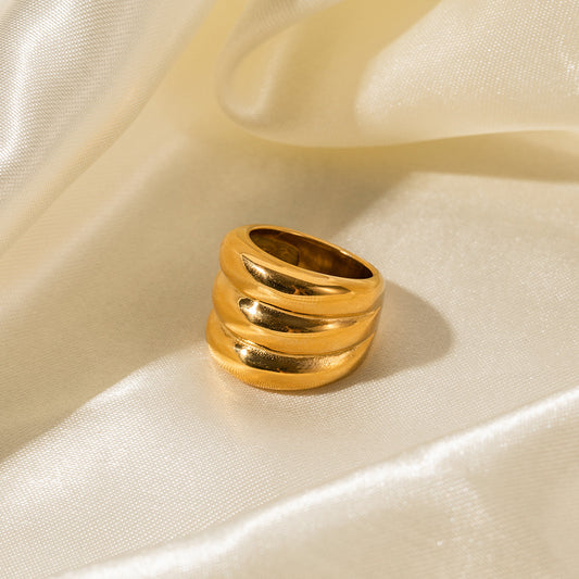 5pcs 18K Gold Stainless Steel Three-Layer Closed Ring Women's Fashion Design Without Fading Hand Jewelry