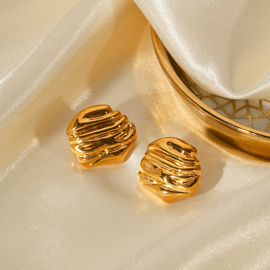 5pcs Jewelry Titanium Steel Hammer 18K Gold Stainless Steel Rock Texture Earrings Fashion Earrings