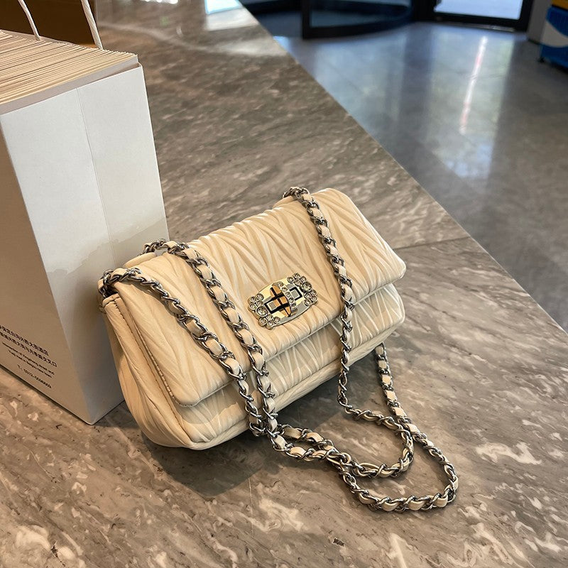 Niche High-Grade Folding Small Square Bag New Chain Underarm Bag Single Shoulder Hand Crossbody Bag Female Bag