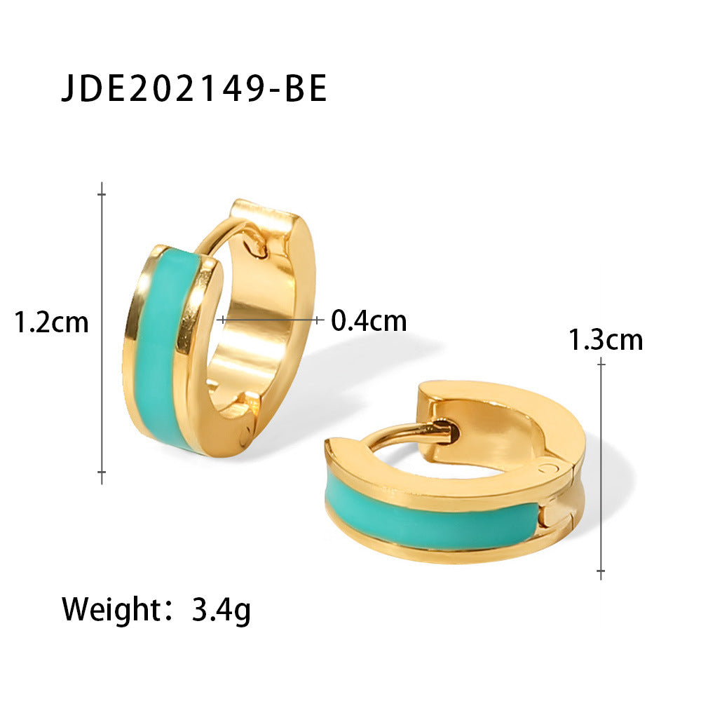 5pcs Niche New Titanium Steel Earrings Jewelry 18K Gold Color Dripping Oil Geometric Hoop Earrings