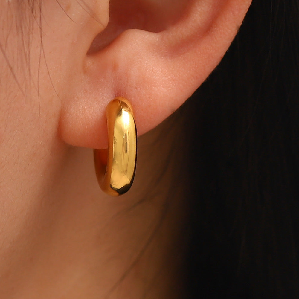 5pcs Fashion Temperament C-Shaped Hollow Stud Simple Titanium Steel Earrings For Women