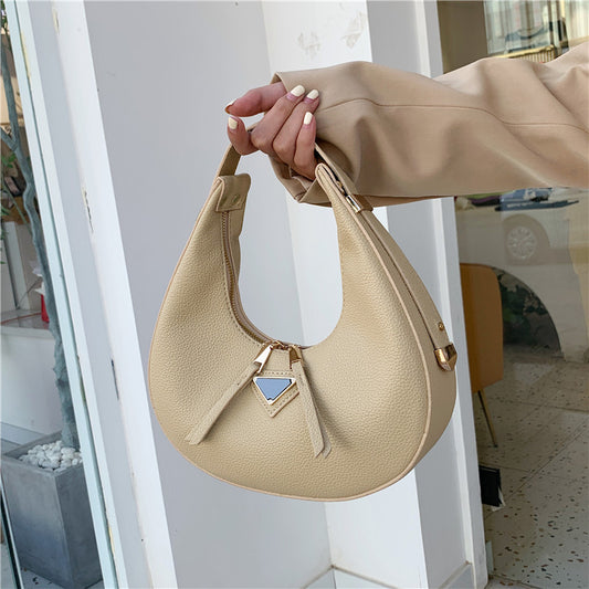 Popular Women's Bag Retro Fashion Hand Bag Texture Lychee Crescent Bag Simple Underarm Single Shoulder Crossbody Bag