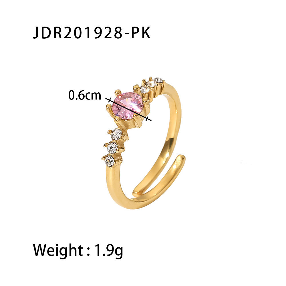 5pcs Fine Style Titanium Steel Ring 18K Gold Stainless Steel Inlaid Zircon Ring Fashion Hand Jewelry Women