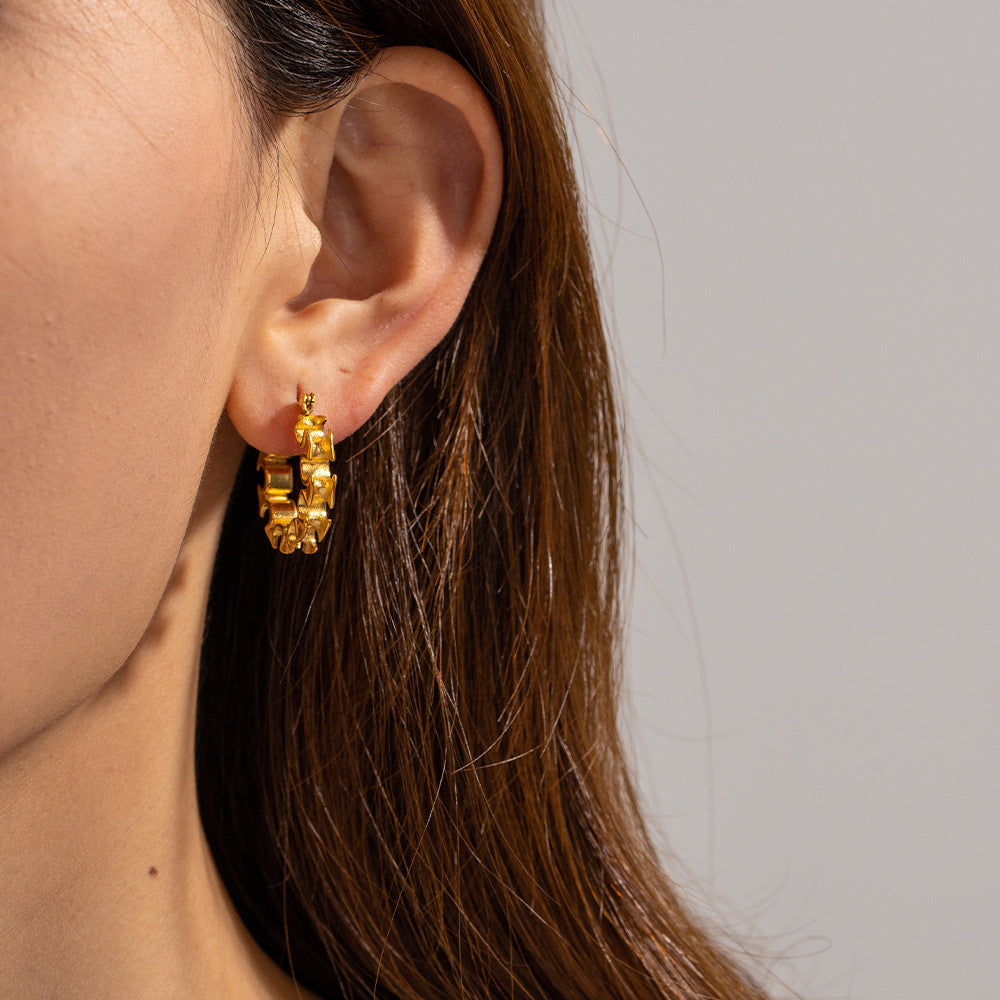 5pcs Stylish 18K Gold Stainless Steel Rule Double Symmetrical Earrings Stainless Steel Earrings Studs