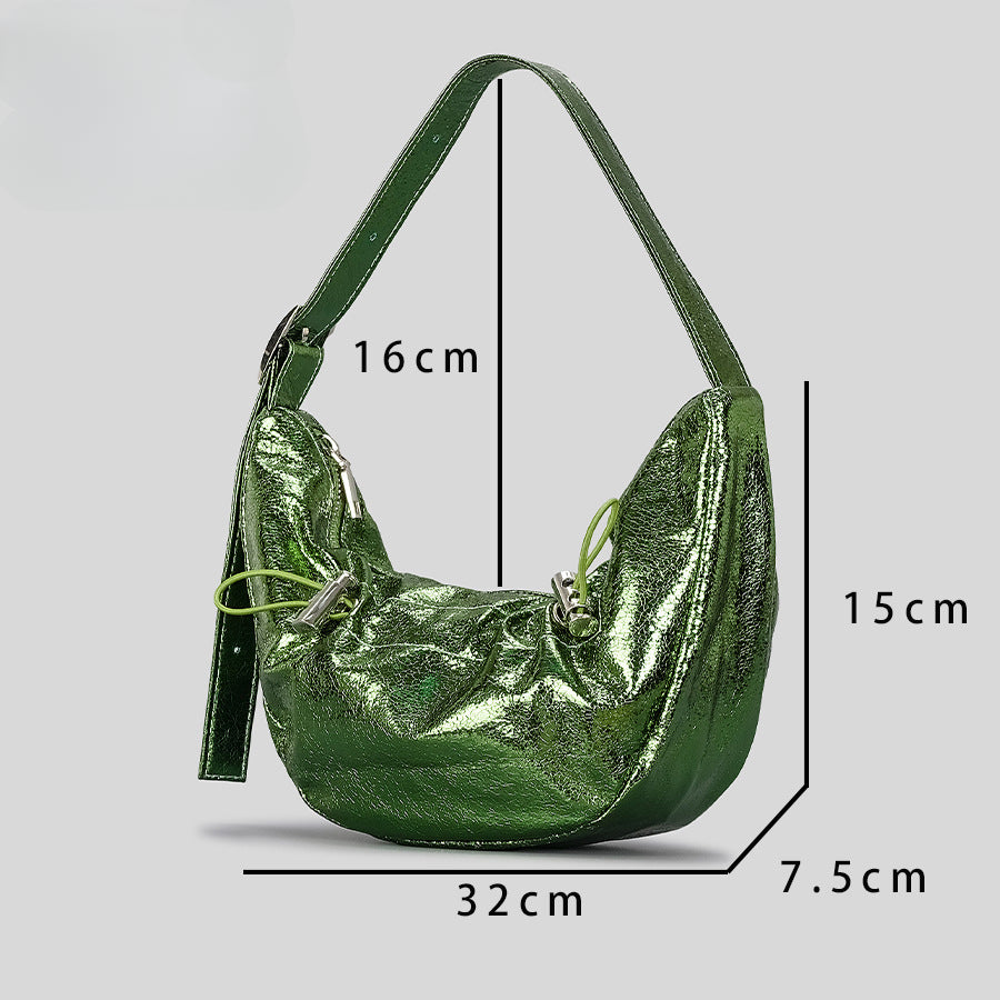 Spring And Summer Bright Leather Pleated Underarm Bag Advanced Drawstring Dumpling Bag Niche Design Shoulder Bag