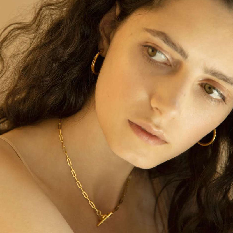 5pcs Fashion Casual Sports Rectangular Necklace Choker Vacuum Gold Plated Stainless Steel Ot Necklace Women's Accessories