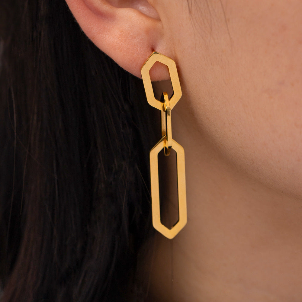 5pcs Titanium Steel Earrings 18K Gold Plated Stainless Steel Geometric Pendant Earrings Women's Fashion All Matching Earrings