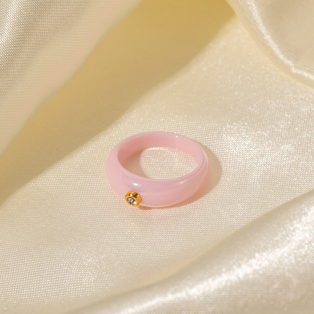 5pcs Retro Style Female Fashion Niche Design 18K Stainless Steel 7Mm Wide Color Round Diamond Ring