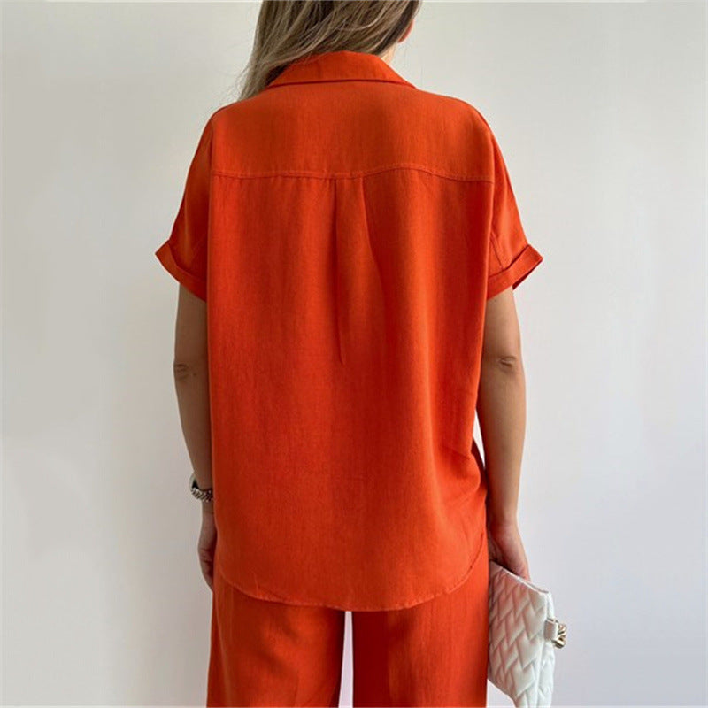 Wide-Leg Pants Suit New Spring And Summer Loose Sleeved Shirt Blouse Casual Pants Two-Piece Women's Wear