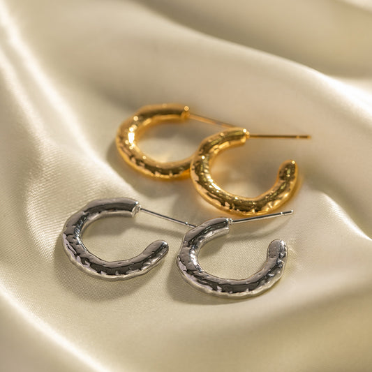 5pcs Titanium Steel Earrings Stud 18K Gold Stainless Steel Lava Effect C-Shaped Earrings Jewelry Woman