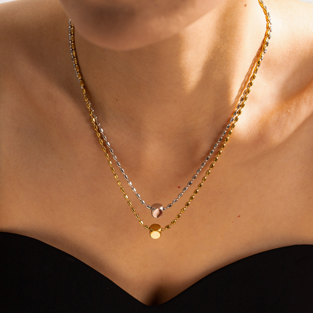 5pcs Very Simple Bead Chain Square Titanium Steel Necklace 18K Gold Stainless Steel Design Sense Square Pendant Necklace