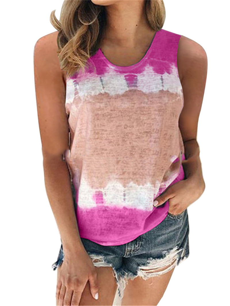Spring And Summer New Women's Loose Crew Neck Vest Printed T-Shirt Top Woman