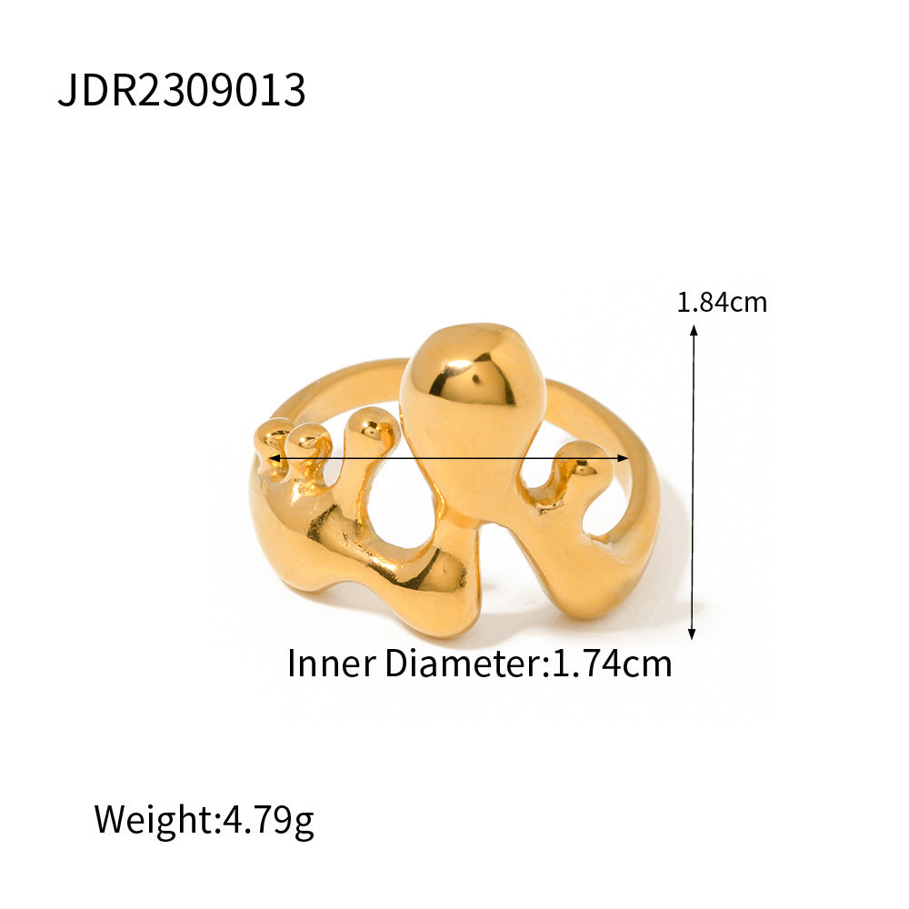 5pcs Fashion 18K Gold Stainless Steel Liquid Melt Ring Ring For Women