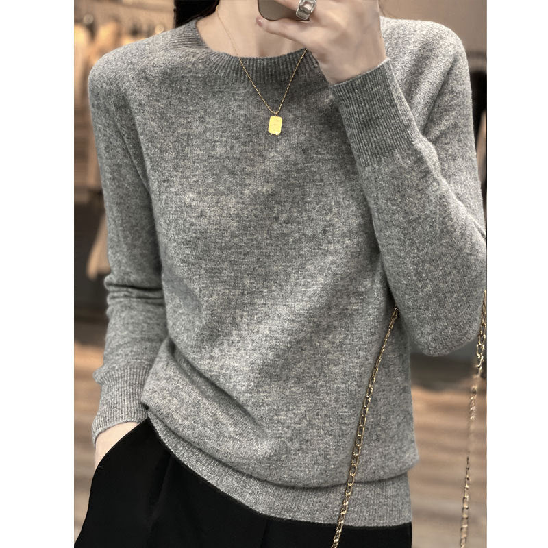 100% Wool Sweater Loose Crewneck Women's Pullover Fall New Cashmere Sweater Base Sweater