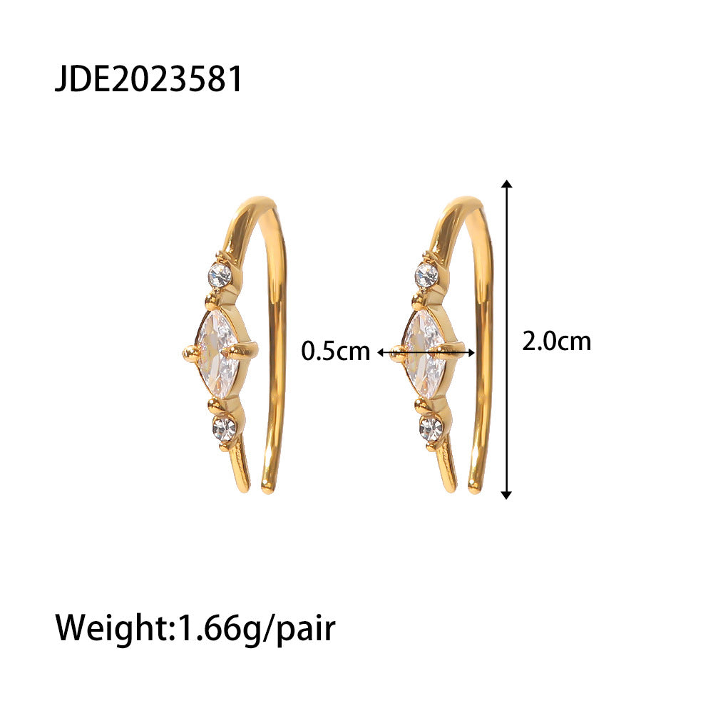 5pcs Fashion Geometric Earrings 18K Gold Plated Stainless Steel Inset Zircon Oval Earrings Style Jewelry