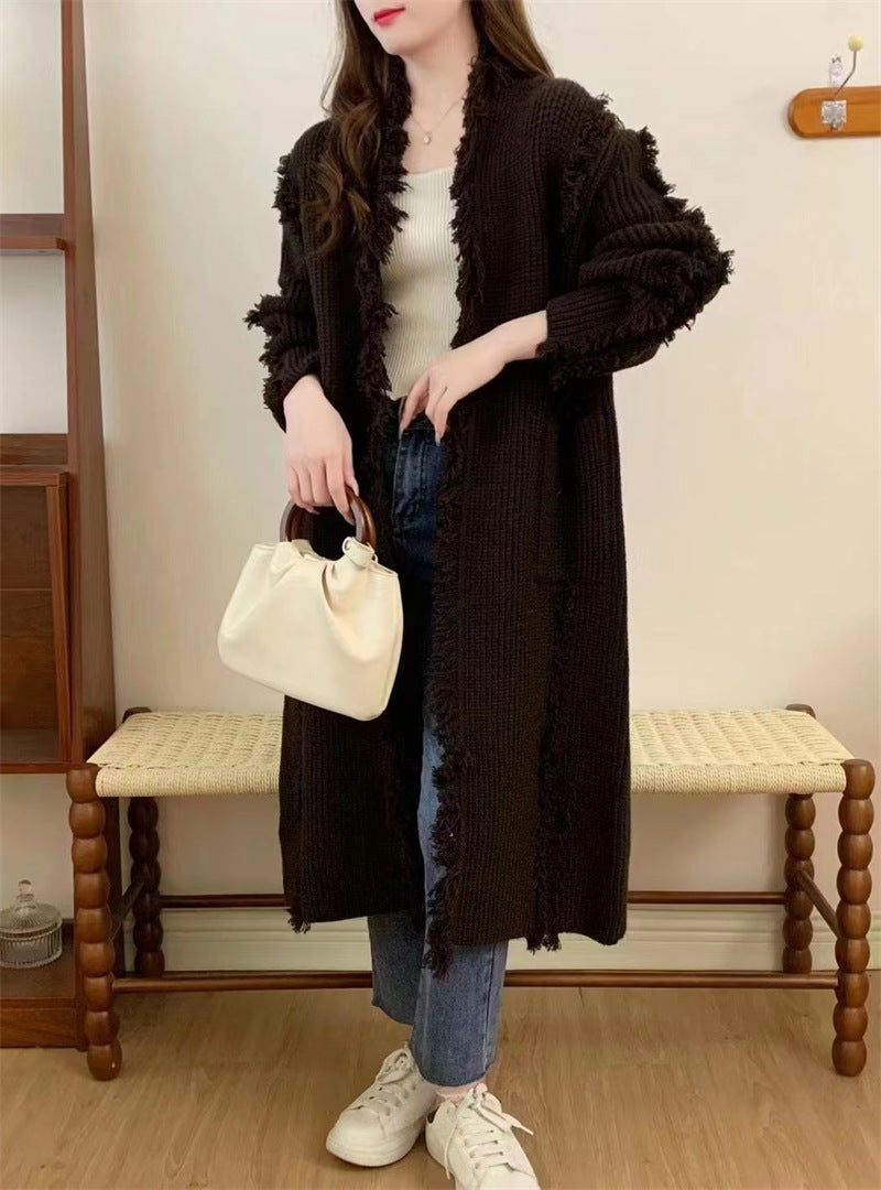 Knit Cardigan Woman Autumn And Winter New Lazy Long Fringe Design Feeling Soft Waxy Fashion Loose Sweater Woman Coat