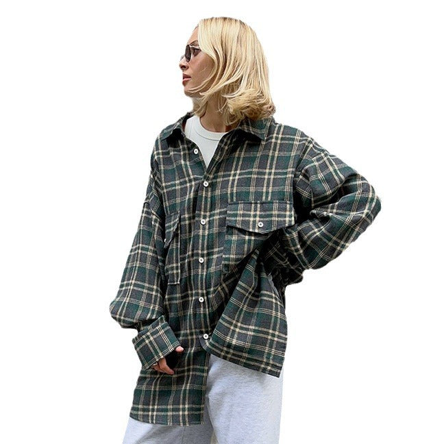 Spring Classic Oversize Lapel Plaid Women's Shirt New Fashion Top For Women