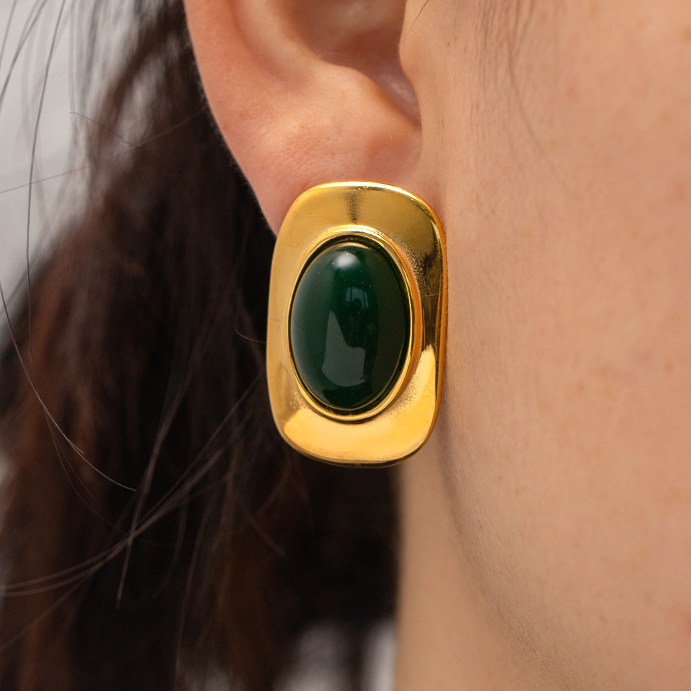 5pcs Jewelry 18K Gold Retro Light Luxury Of Oval Earrings Fashion All Matching Earrings