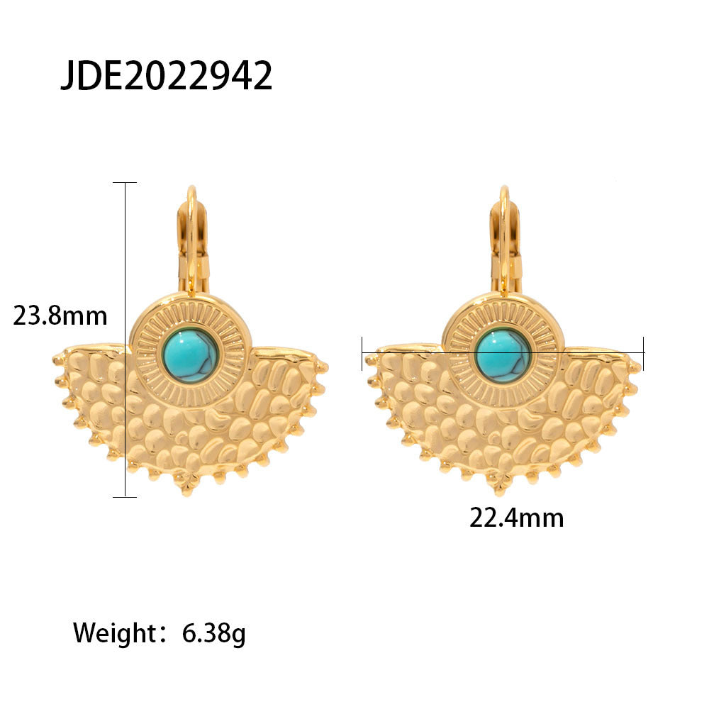 5pcs Green Series Of Niche Titanium Steel Earrings Retro Style High-Grade Non-Fading Turquoise Earrings