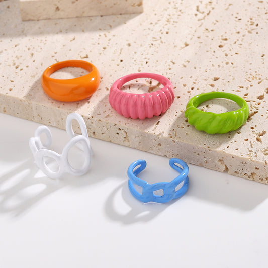 5pcs Fashion Candy Ring Small Fashion Color Drops Glue Creative Personality Hollow Index Finger Ring