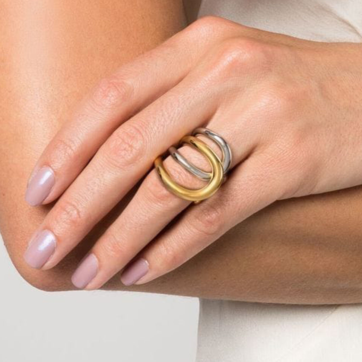 5pcs New Ring 18K Gold Stainless Steel Simple Gold And Silver Matching Open Ring Jewelry For Women